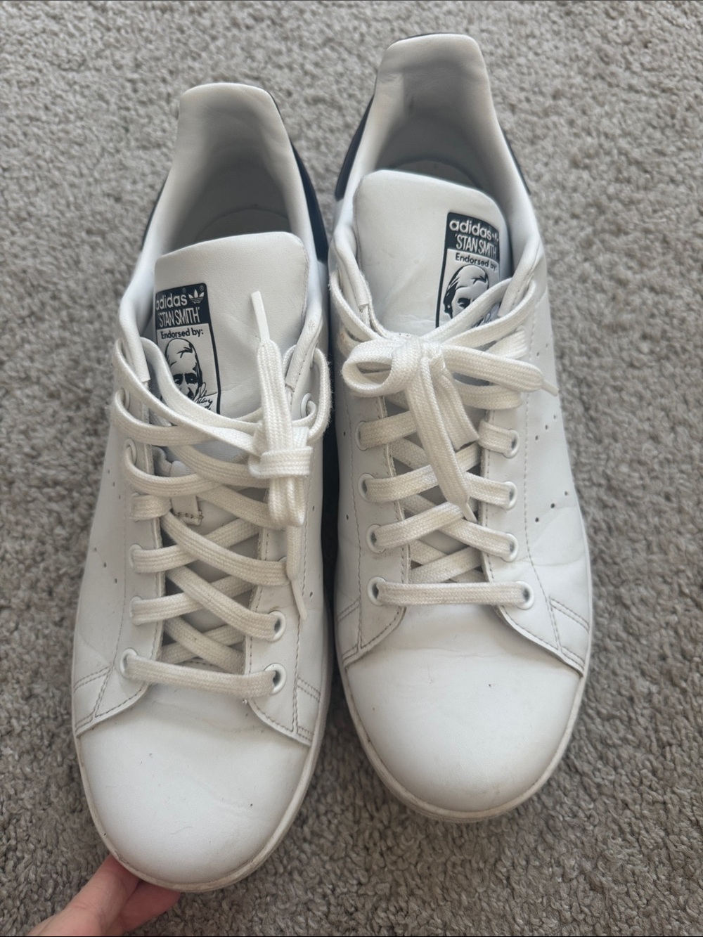 adidas White and Navy Stan Smith Sneakers